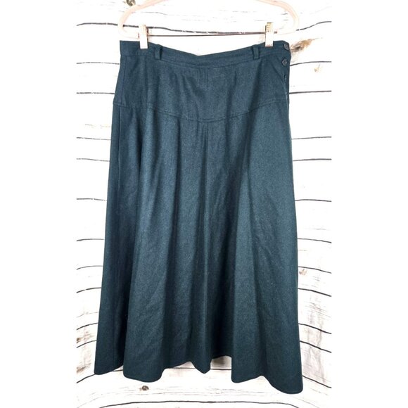 Vintage Chaus Green Wool Blend Midi Skirt 16 A-Line Dark Academia Womens - Picture 1 of 5